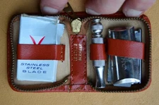Vintage MCM Gillette Travel Razor with Leather Zip Up Case Miniature Set