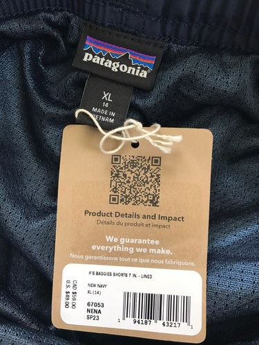 NWT Patagonia Kid’s XL (14) Baggies Shorts Lined 7” Inseam 57022 New Navy - Picture 8 of 10