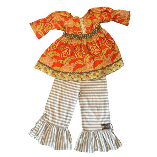 Matilda Jane Set Tomato Peasant Serendipity Top Big Ruffle Stripe Pants Girls 8