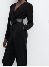 Mango Wrap, Belted Crepe Jumpsuit, 27  Inseam, Sz L, New