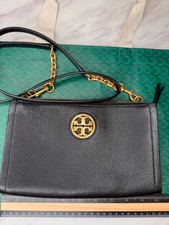 Tory Burch Carson Zip Top Crossbody Black Leather Bag (64887)