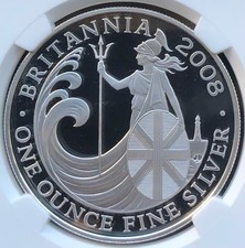 1oz Silver 2008 Britannia, NGC PF-69 Ultra/Cameo, Royal Mint.