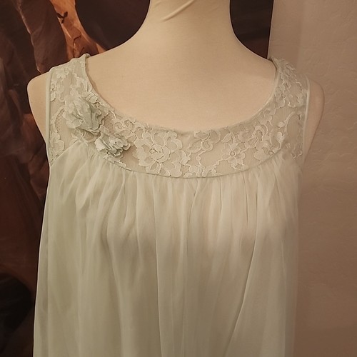 Vintage Vanity Fair Aqua Lace Gown & Robe Set Small Chiffon Sheer - Picture 5 of 12