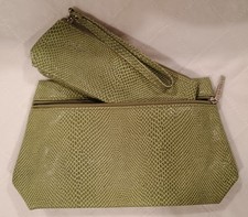 Clinique PVC Made In China Sage Green Faux Snakeskin Cosmetic Bag w/ Mini Insert