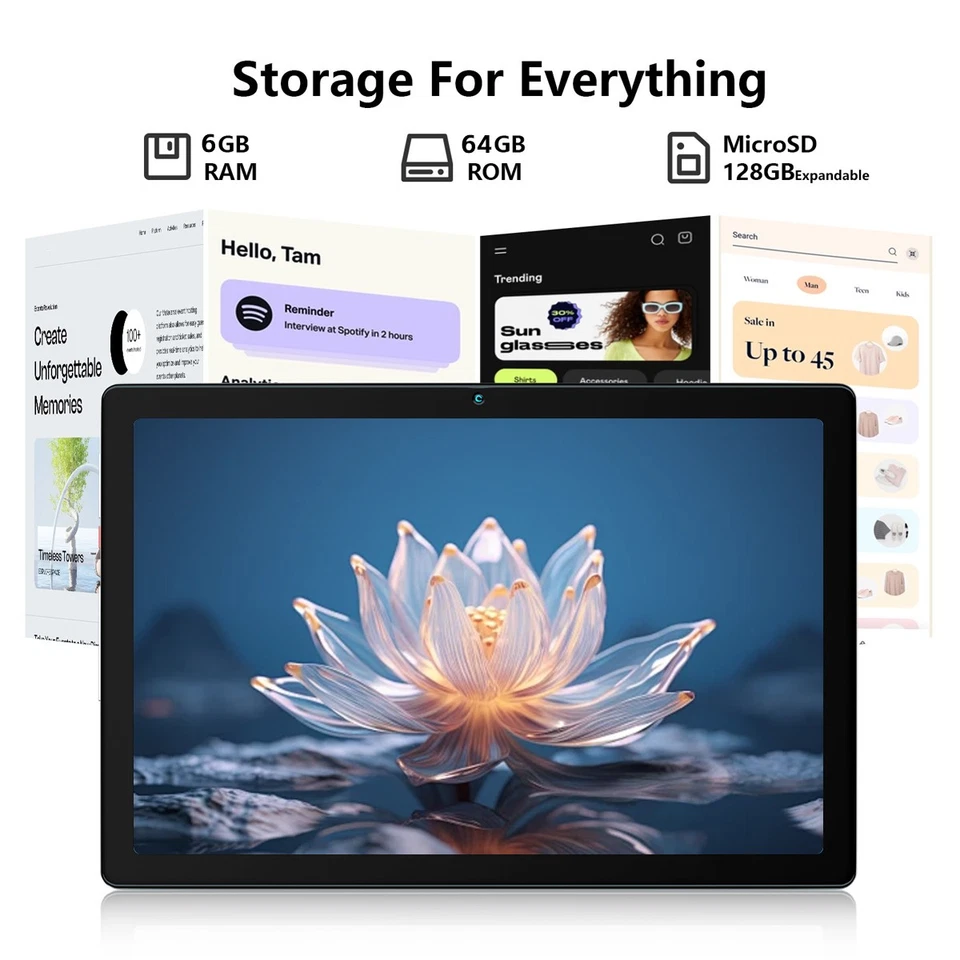 WIFI Tablet 10.1 Zoll Android 13 mit 6GB RAM 64GB ROM BT 5.0 Dual Kamera GMS IPS - Bild 3 von 4