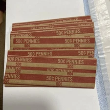100 PENNY COIN WRAPPERS,RED, FLAT, MMF INDUSTRIES