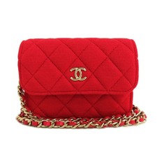 AUTH CHANEL MINI MINI MATELASSE CHAIN SHOULDER BAG POUCH COTTON RED WOMEN'S F/S