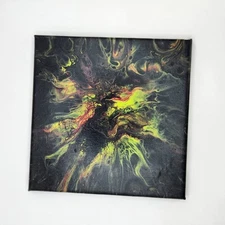 Fluid Art Acrylic Pour Painting Art Hand Made Canvas Unique Wall Decore 8"×8"