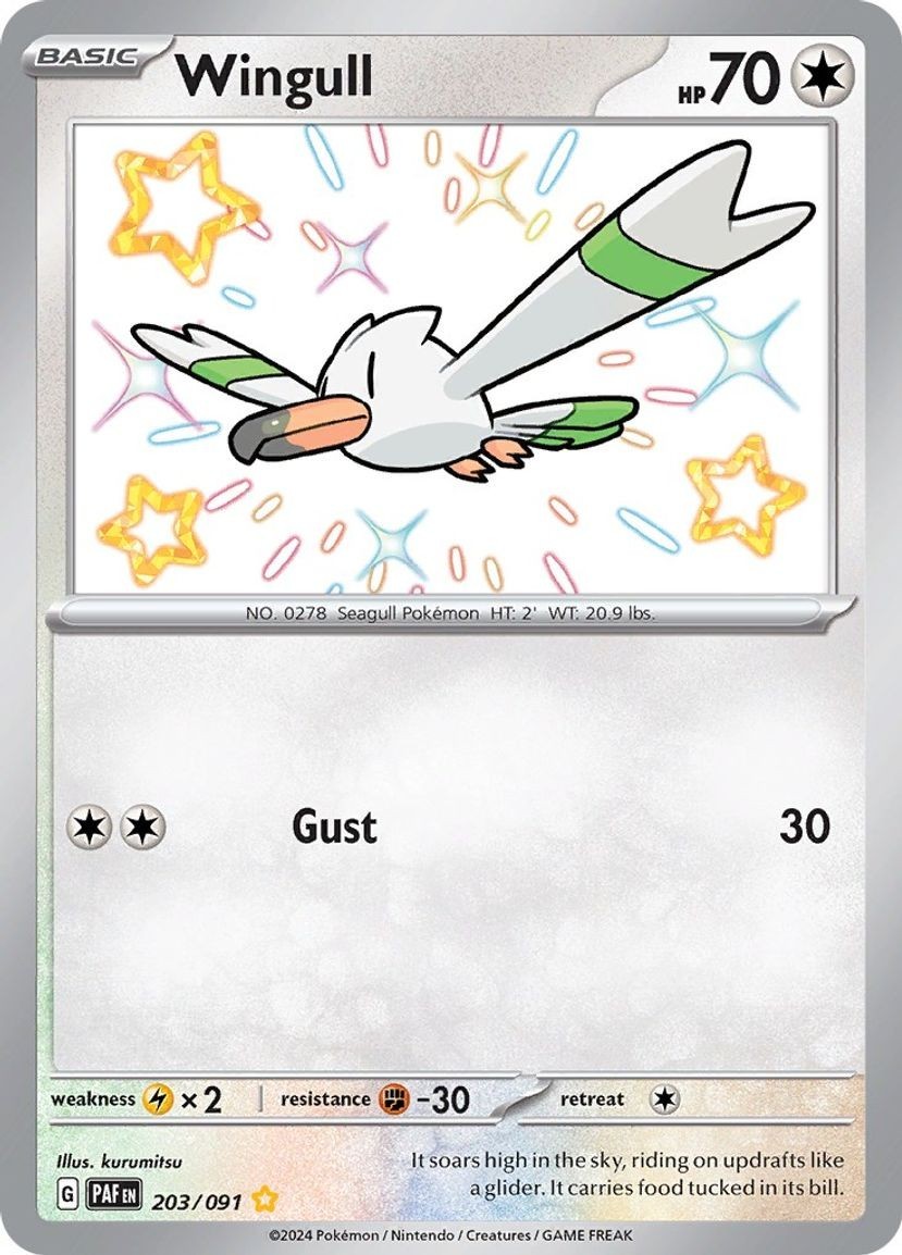 Wingull - 203/091 - Pokemon Paldean Fates Shiny Rare Card NM