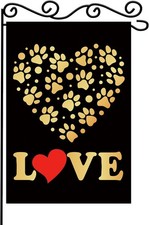 Black Paw Prints Heart Garden Flag 12x18 Double Sided