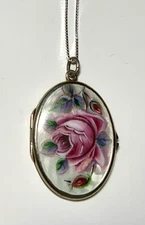 ABSOLUTELY STUNNING COLORS! Antique *PERFECT ENAMEL GUILLOCHE* Locket Necklace!