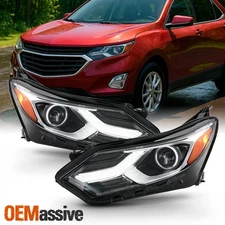 For 2018-2021 Chevy Equinox [Halogen Type] LED Tube DRL Black Headlights Pair