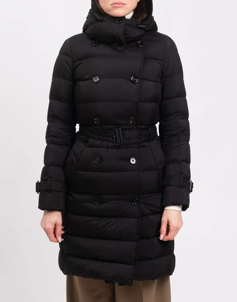 PVP €1289 BURBERRY Abrigo Acolchado de Plumón Talla S Negro Cinturón Capucha Desmontable