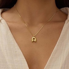 Bubble Gold Letter Necklace for Women, 14k Plated Balloon Initial