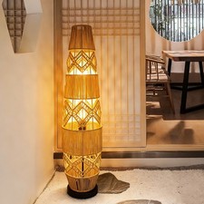 Tall Vintage Retro Wicker Floor Lamp Woven Cane Rattan Art Ethnic LED Floor Lamp