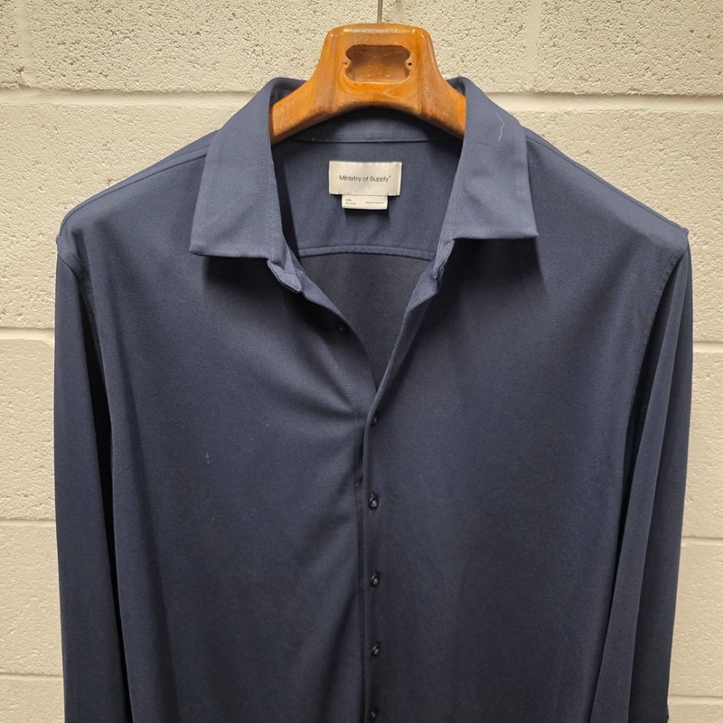 Ministry of Supply Shirt Mens 2XL Navy Blue Apollo Long Sleeve Performance 24x35