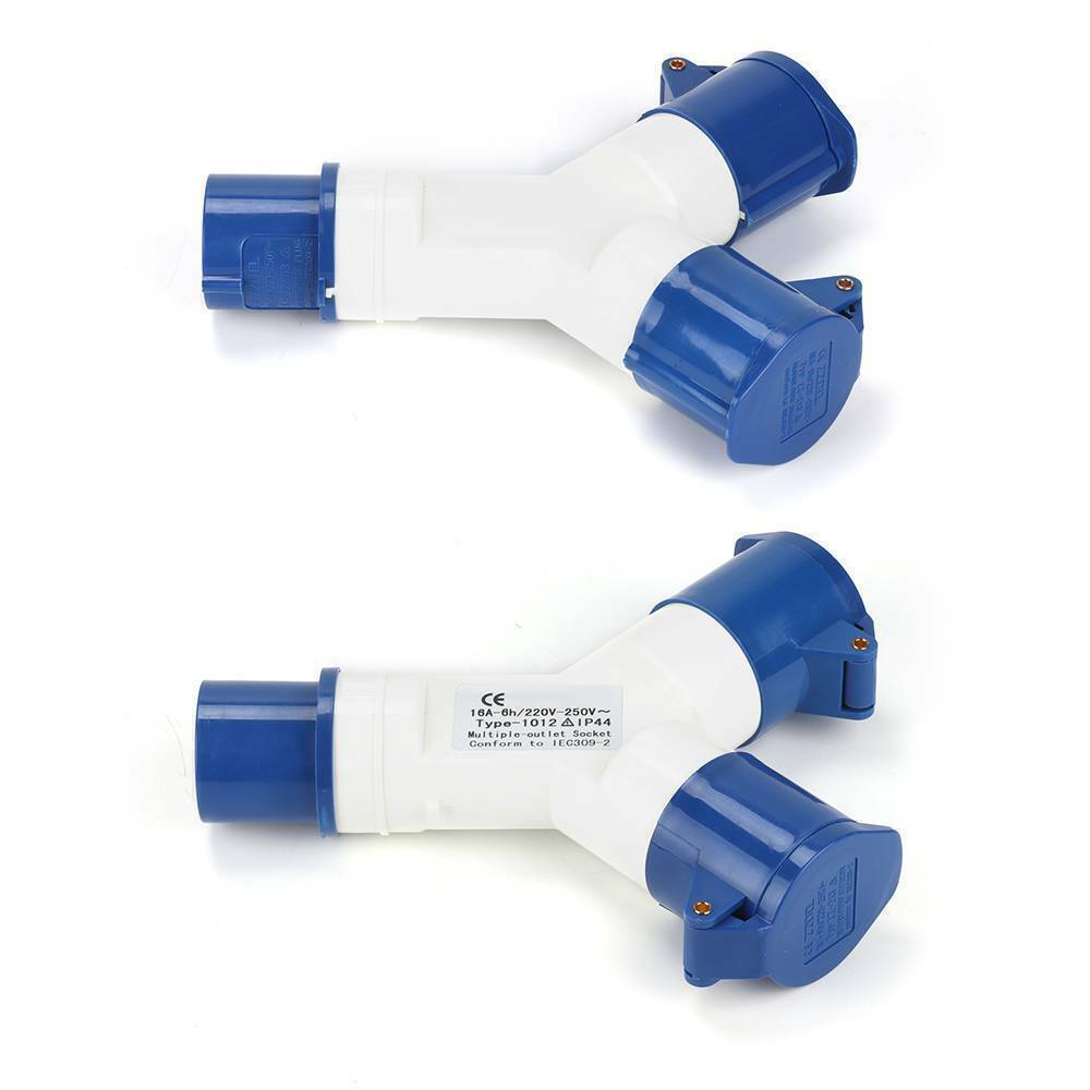 2 Way Splitter 16A Electric Mains Hook Up Lead Adaptor Caravans