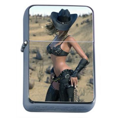Wild West Pin Up Girls D2 Flip Top Oil Lighter Wind Resistant 