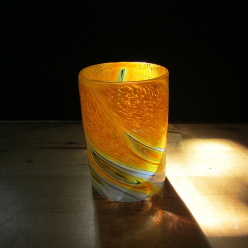 GEORGE AVERBECK 2011 SIGN ART GLASS Orange/ Blue swirl # 66 Fire on the Mountain - Picture 2 of 10