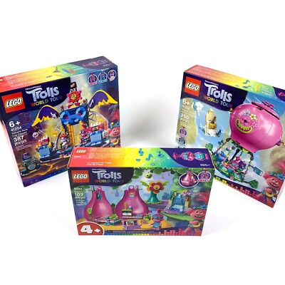 Lego Trolls World Tour Lot of 3 Sets 41251 Poppys Pod 41254 Volcano Rock City Co