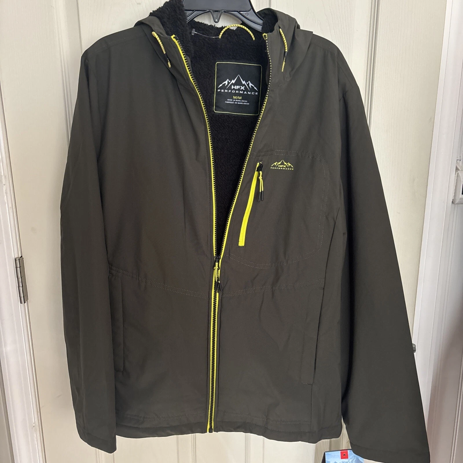 HFX Men's Jacket Fur Lined Water Resistant Stretch Softshell Green Size M