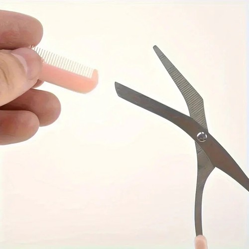 1pc Pink Eyebrow Trimming Scissors With Built-In Comb, Precision Grooming Tool - Picture 15 of 24