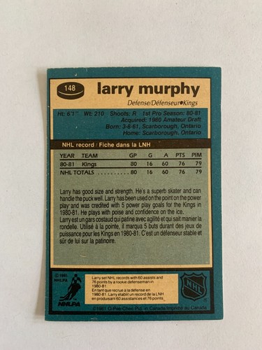 1981-82 O-Pee-Chee #148 Larry Murphy RC - Los Angeles Kings RARE & VINTAGE (v20) - Picture 2 of 2
