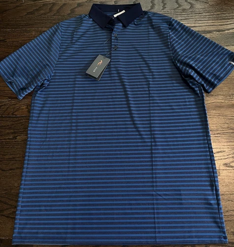 NWT Kjus Blue Luis Stripe Golf Polo UPF 50 Stretch Performance Mens Sz 46 XS