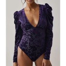 MSRP 98 Free People Magic Hour Velvet Long Sleeve Bodysuit Purple Size XS 3E007