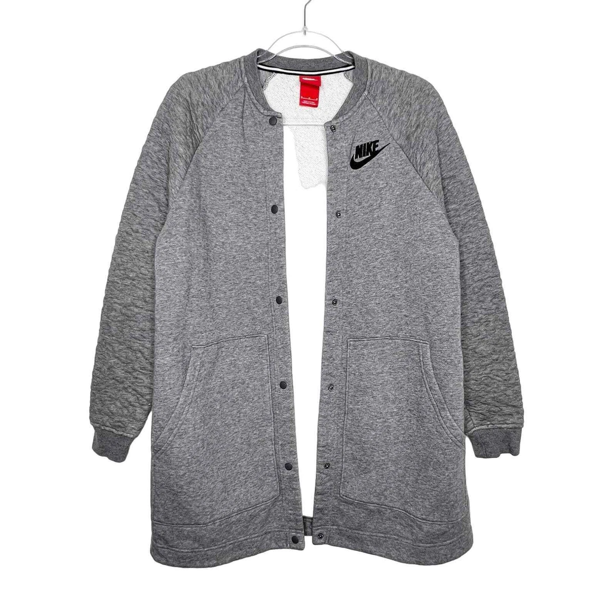 NIKE Gray Snap Front Athletic Duster Cardigan Sweater Womens