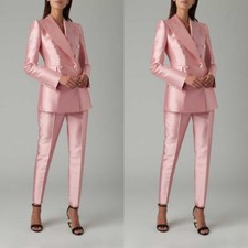 Pink Silk Satin Women Suits 2 Pcs Ladies Jacket Pants Party Prom Women Suit Sets