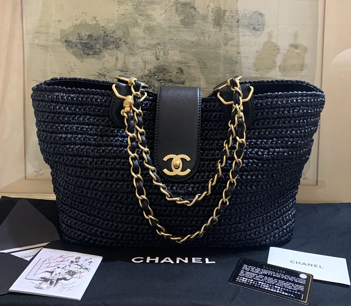 Chanel Navy Blue Straw Raffia and Leather Gold Hardware Flap Shoulder Bag  at 1stDibs