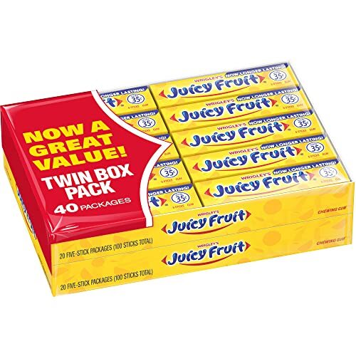 Wrigley's Juicy Fruit ヒンジボックス Wrigley's Juicy Fruit Chewing Gum - Box of 40 Packs, 200 Sticks