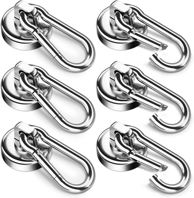6 Pack Magnetic Hooks with Swivel Carabiner, 70LBS Neodymium Magnet Hooks Heavy