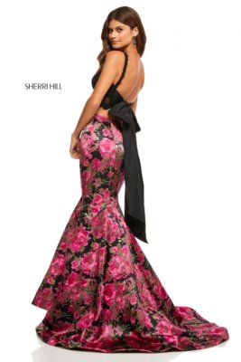 Sherri Hill 52628 Black Floral Print 2 Piece Gown Dress sz 2 | eBay