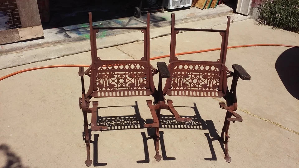 Old Vintage Folding Theater Seats paired the wood backs and seats missing - Image 2 of 4