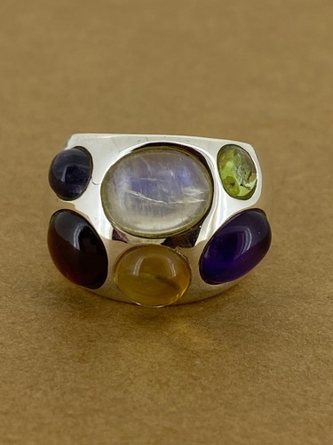 Multi-Gem (Amethyst Citrine Moonstone Garnet) 925 Sterling Silver Cocktail Ring - Picture 2 of 5