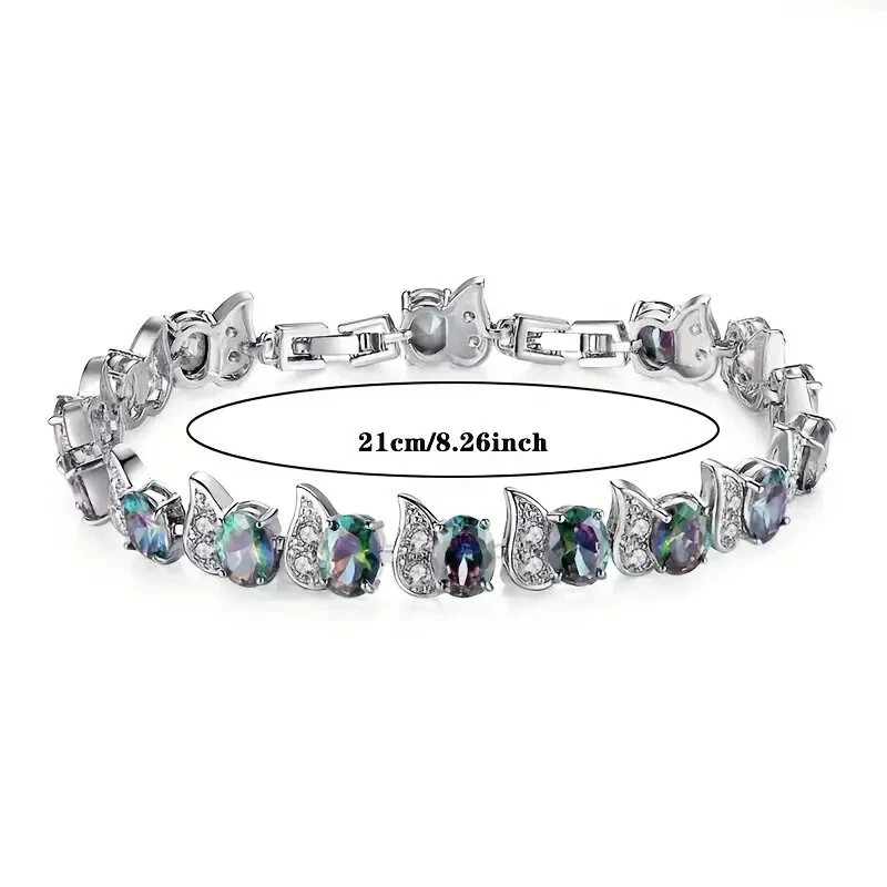 Elegante Pulsera Joyería Moda Topacio Místico Arco Iris Fuego Plata de Ley 925 Foto 3 de 3