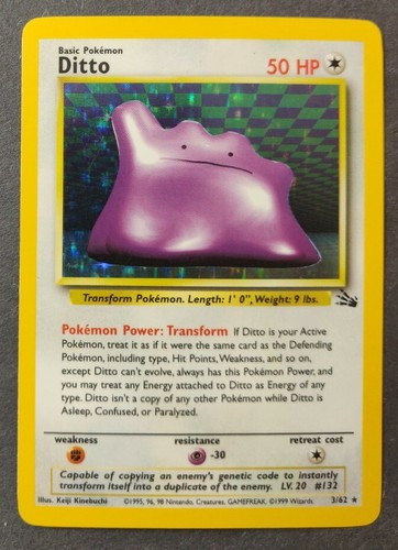 Rare Holographic Fossil Set Ditto 3/62 (Unlimited, English)