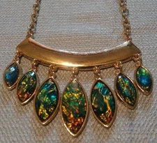 Necklace Teardrops Iridescent Green and Gold Tone Clasp Costume Fashion Vintage