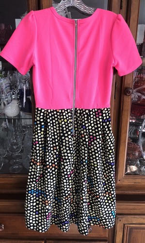 NEW LuLaRoe Neon Pink Top Dot Bottom 2 Print Amelia Dress Small 6/8 S NWT Fun!! - Picture 10 of 14