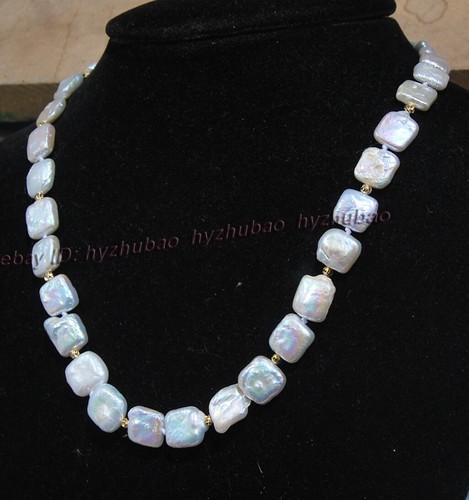 16"-36" 10-12mm Natural White Square /Coin Baroque Pearl Beads Knot Necklace - Picture 15 of 21