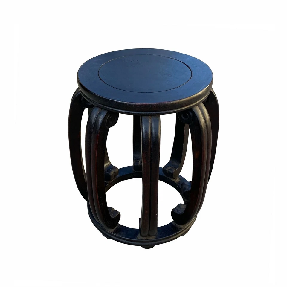 Chinese Oriental Dark Brown Wood Craw Barrel Shape Stool cs7098 - Image 3 of 4