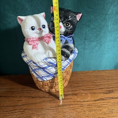 JC Penney Cookie Jar Ceramic Kitty Cats In Basket Small Chips | eBay