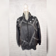 Vintage Lavon By Cheerful Corp Lightweight Black Jacket Silver Star Pattern Sz M