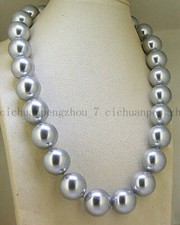 8/10/12/14mm Silver Gray South Sea Shell Pearl Round Beads Necklace 14-48''