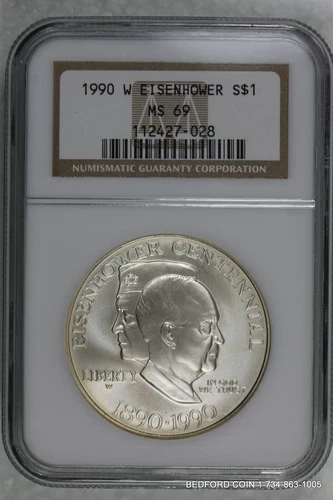 NGC MS69 1990-W EISENHOWER COMMEMORATIVE SILVER DOLLAR $1  (BC28)