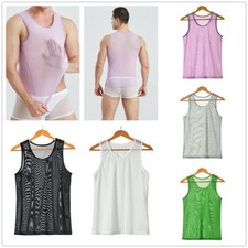 Men Mesh Fishnet T-Shirt See Through Clubwear Vest Muscle Tank Top T-shirts