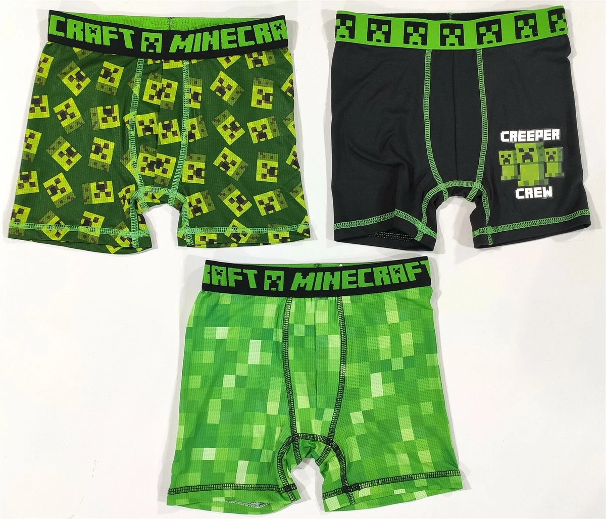 Minecraft Underwear Boys Medium 8 Boxer Briefs 3-Pair Creeper Crew Fun Gift