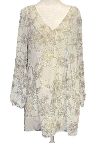 BCBGeneration Womens Dress Size Small Long Sleeve Flowers Flowy Relax Sheer